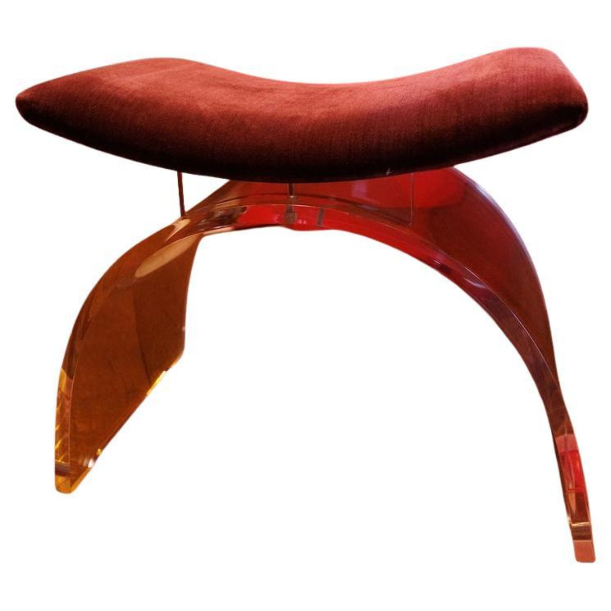Arched Stool with Red Velvet Upholstery