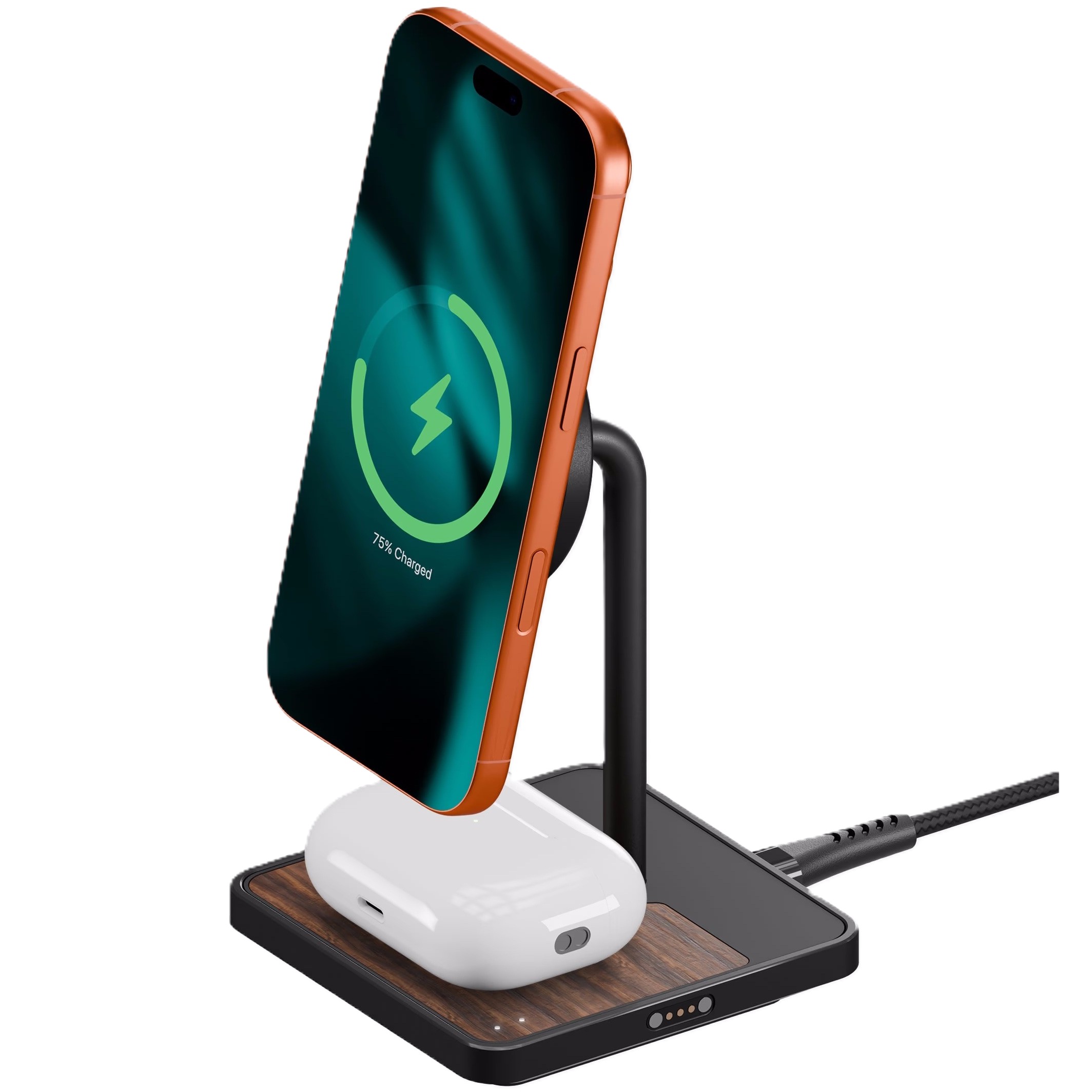 Mous Wireless Charging Stand with Qi2 in Walnut