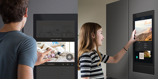girl using fridge smart hub