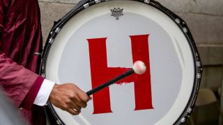 A drum with an H on it
