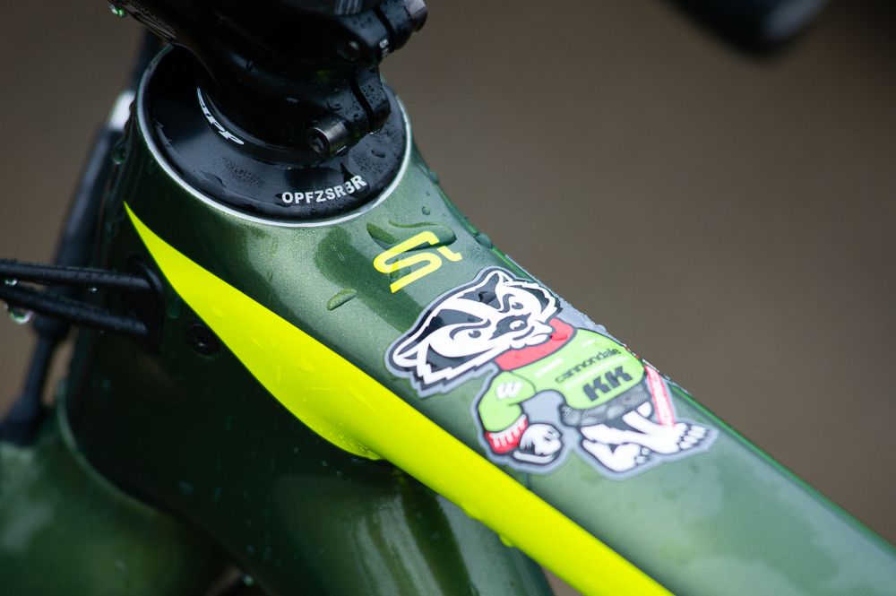Top tube detail on a otherwise all stock Super X for Katie Keough
