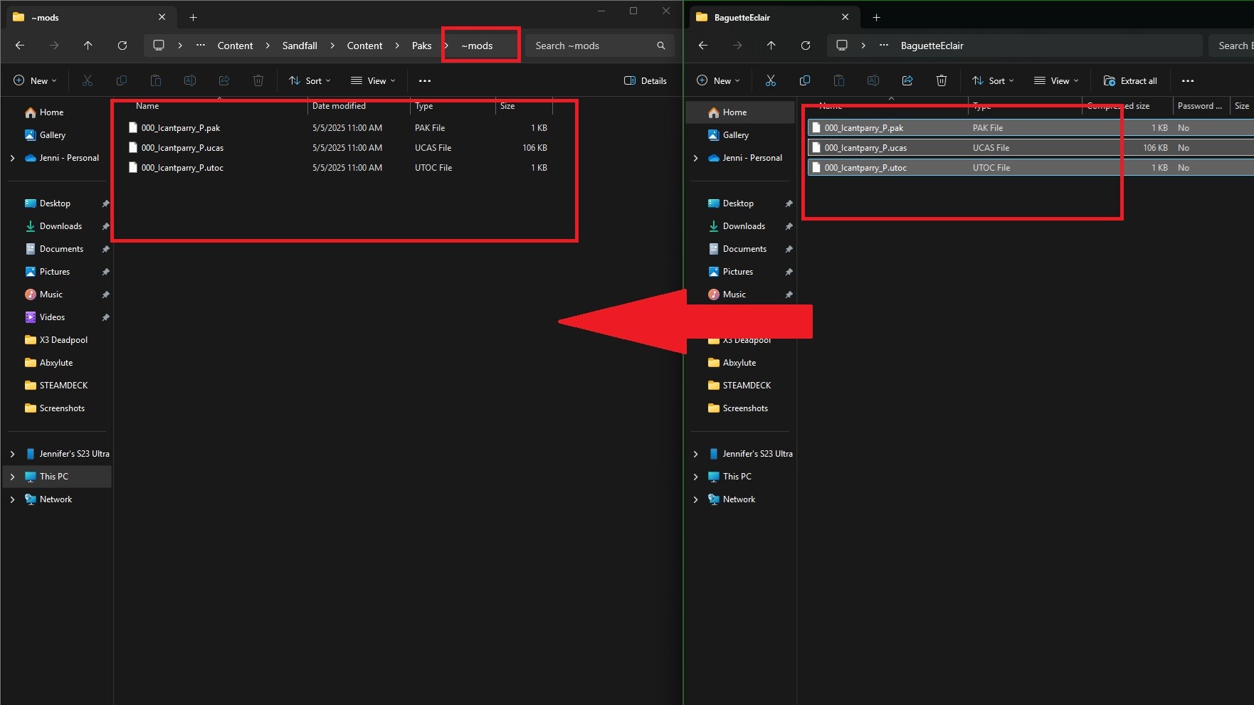 Screenshot showing two file explorers open on Windows