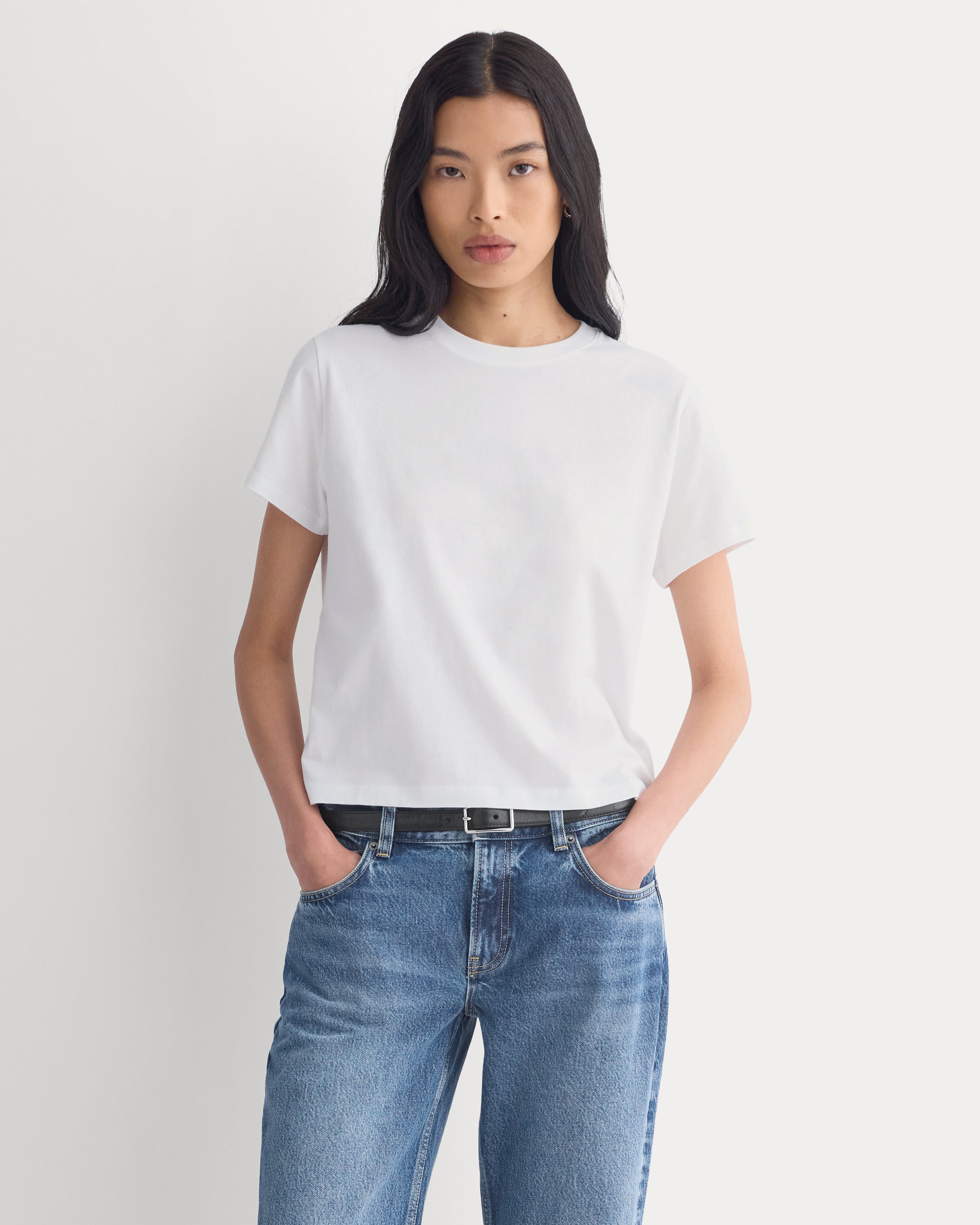 The Box-Cut Tee in Essential Cotton | White | No Pocket - Xxs