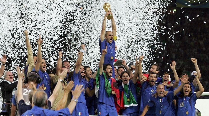 Italy&#039;s players celebrate after winning the World Cup in 2006.