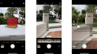 Three screenshots showing the viewfinder on an iPhone XR