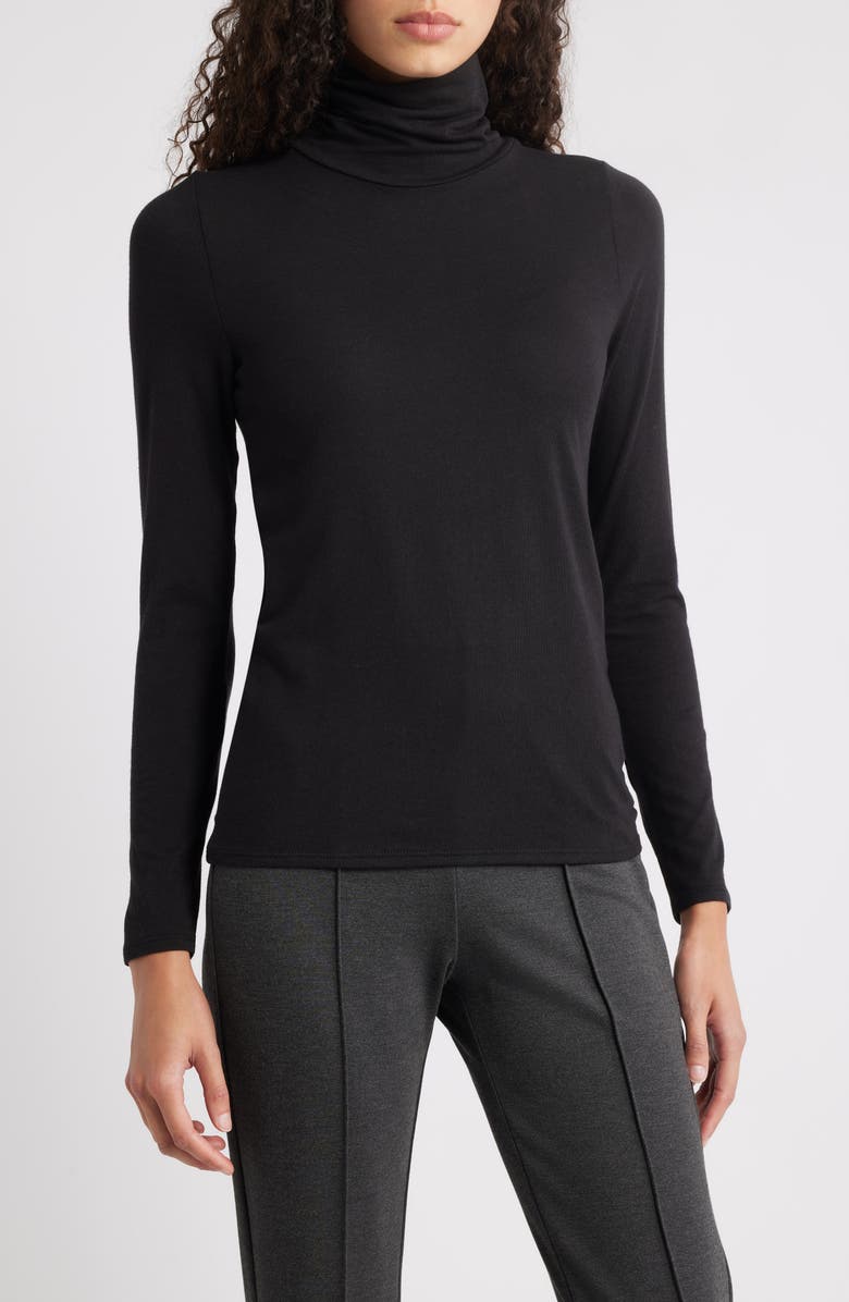 Turtleneck Stretch Organic Cotton Blend Top