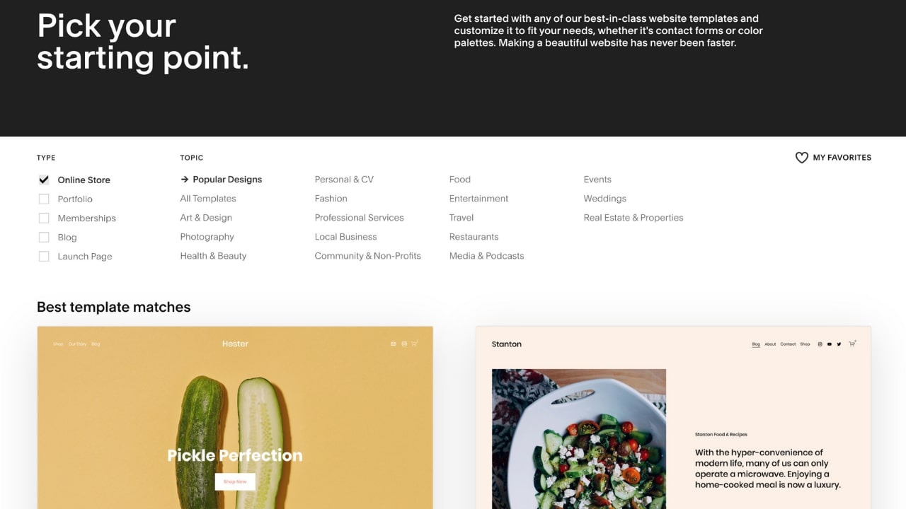 Squarespace's website builder's template library