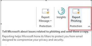 Screenshot of the "Report Phishing" add-in in Microsoft Office 365