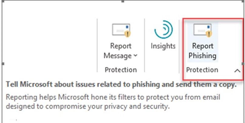 Screenshot of the &amp;quot;Report Phishing&amp;quot; add-in in Microsoft Office 365