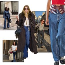 a collage of runway and influencer imagery featuring the major fall 2025 denim trends