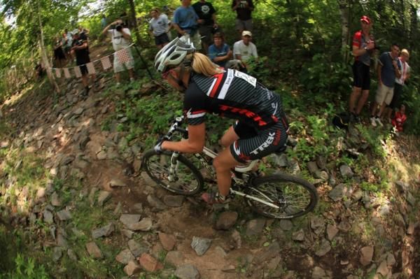 Undefeated WORS Overall Series Leader Abby Strigel (Trek Stores of Madison) riding one of her favorite sections at the Chippewa Valley Firecracker.