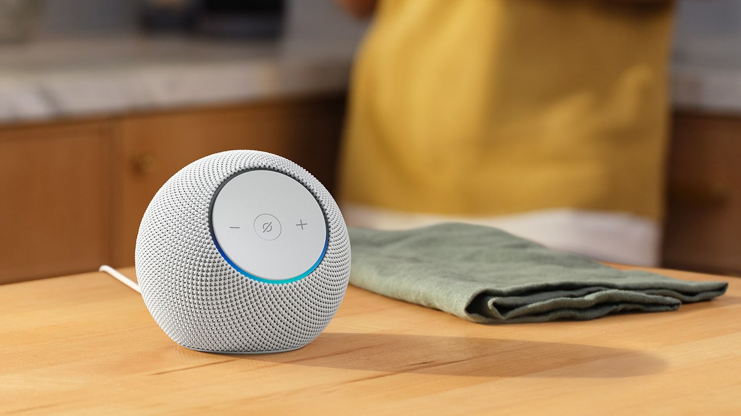Press image of an Amazon Echo Dot Max in a home setting