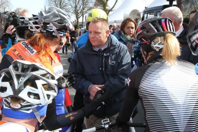 Visser (Boels Dolmans Cycling Team) voices her concerns with the day's events that include numerous disruptions to the race