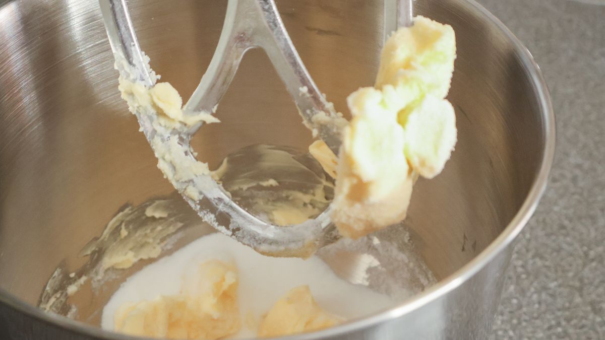 Laura Ashley stand mixer creaming butter and sugar