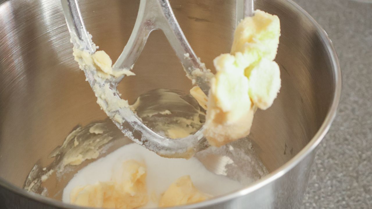 Laura Ashley stand mixer creaming butter and sugar