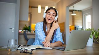 Woman wearing VoIP headset