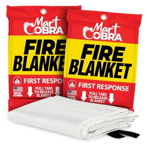 Mart Cobra Fire Blanket 2-Pack &amp;ndash; Emergency Fire Suppression for Home &amp;amp; Kitchen &amp;ndash; 40"x40" Fireproof Fiberglass Safety Blankets &amp;ndash; Heat Resistant &amp;amp; Easy to Use &amp;ndash; Smothers Grease &amp;amp; Electrical Fires