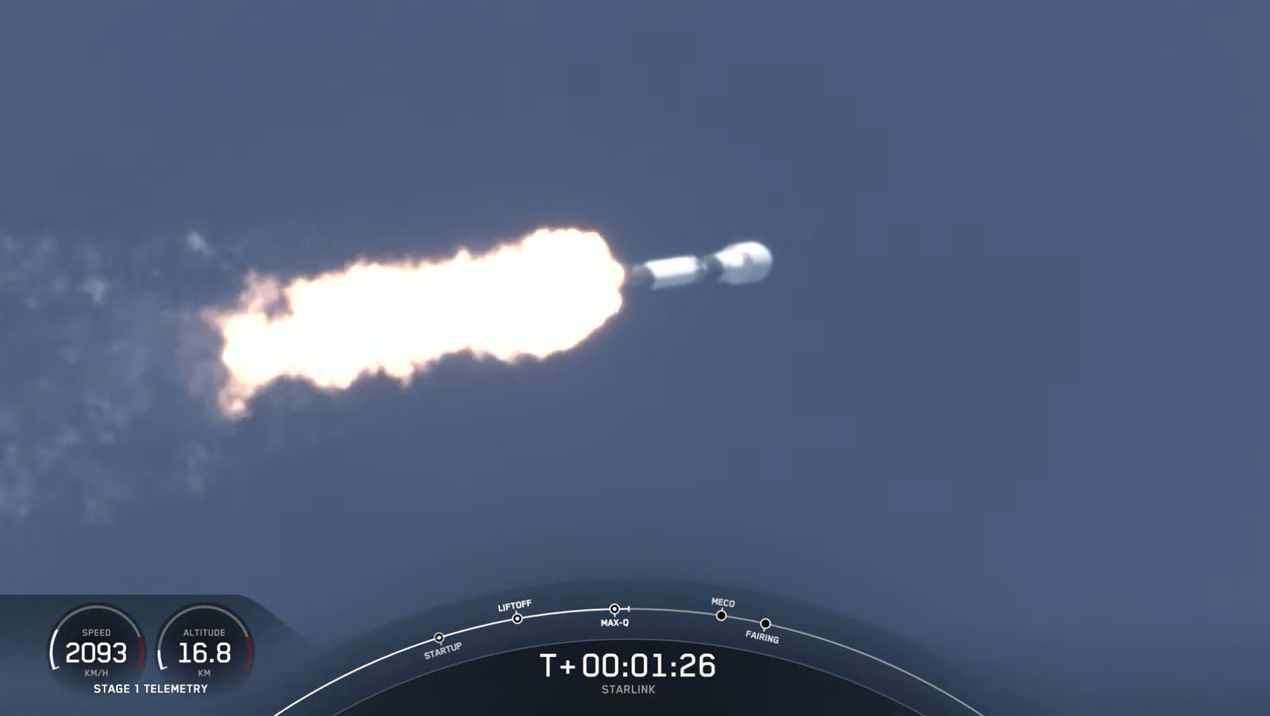 A SpaceX Falcon 9 rocket carrying 60 Starlink internet satellites lifts off from Space Launch Complex 40 of the Cape Canaveral Space Force Station in Florida on April 7, 2021.