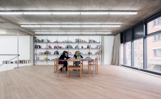 the oak-floored library on the mezzanine of 2015 Turner Prize-shortlisted Mucaga’s studio