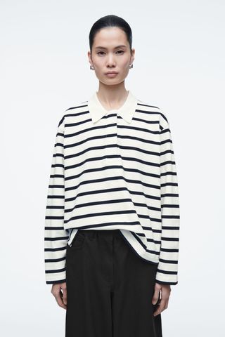 Relaxed Striped Long-Sleeved Polo Shirt