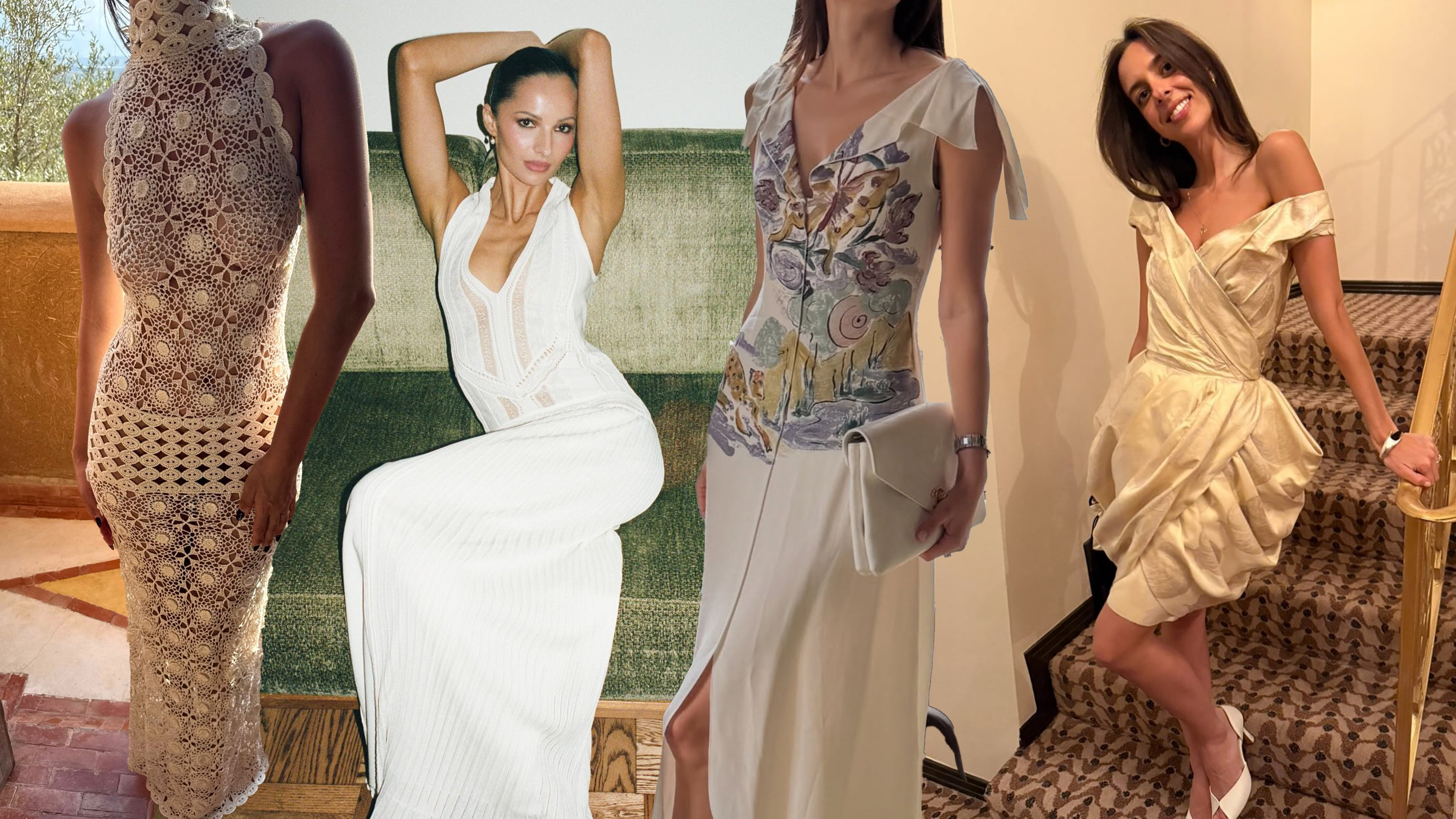 A collage of women wearing ready-to-wear wedding dresses.