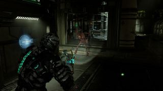 Dead Space review - Isaac aiming at a Necromorph