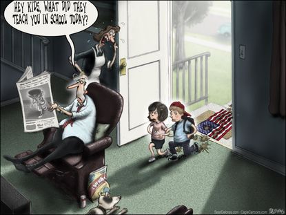 Political cartoon U.S. NFL kneeling protest school