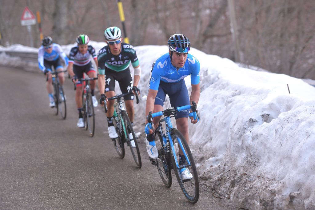 Mikel Landa attacking on the Sassotetto climb in Tirreno-Adriatico in 2018