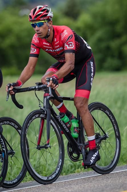 Luis Amaran (Jamis) rides in the front group