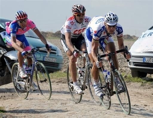 Tom Boonen leads Fabian Cancellara and Alessandro Ballan in their winning escape.