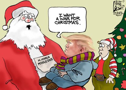 Political cartoon U.S. Trump Christmas war North Korea