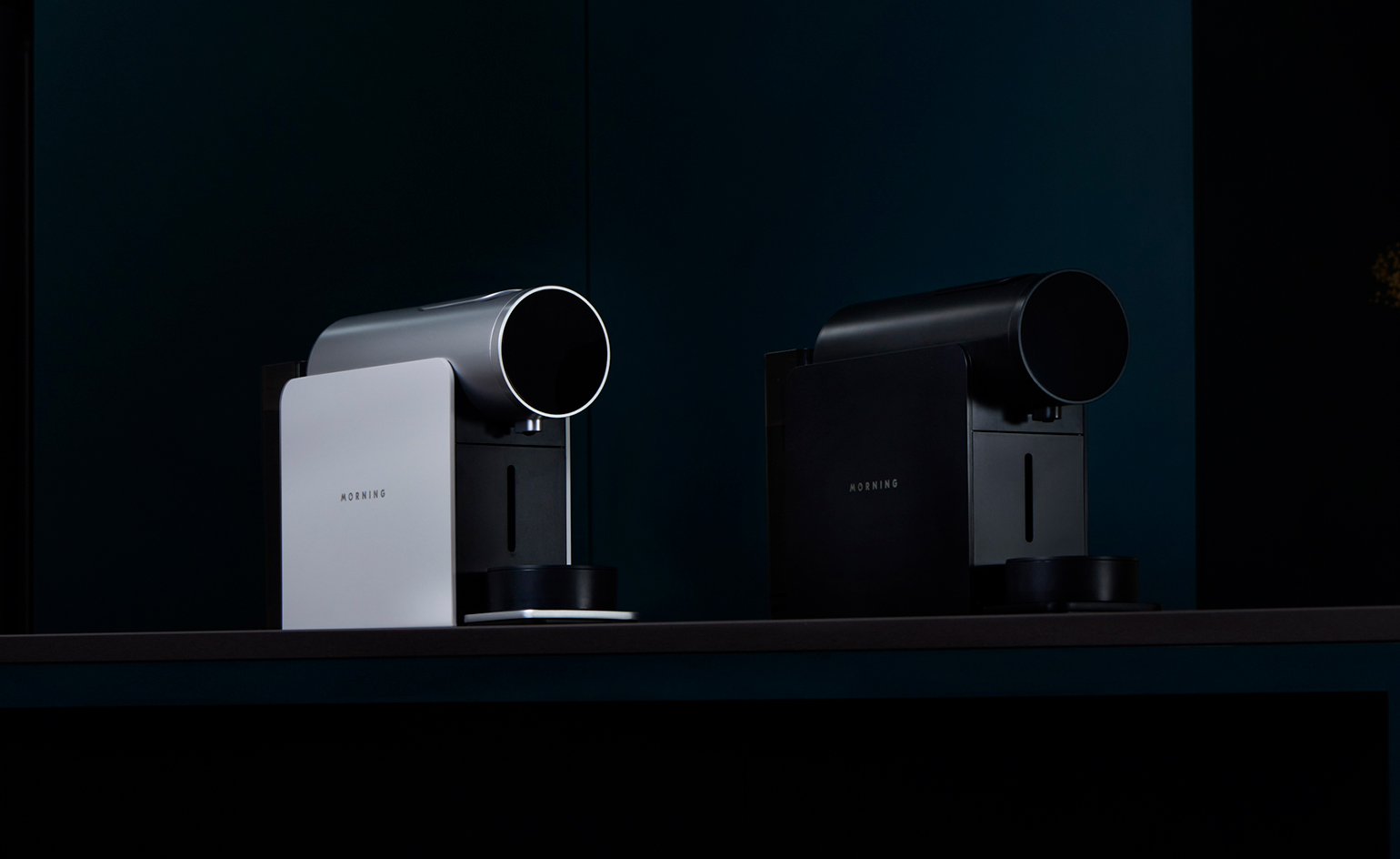 morning machine coffee maker in black on tabletop