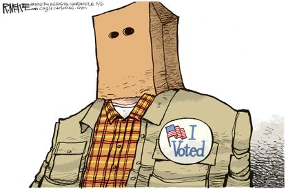 Political cartoon U.S. 2016 election Donald Trump Hillary Clinton I voted