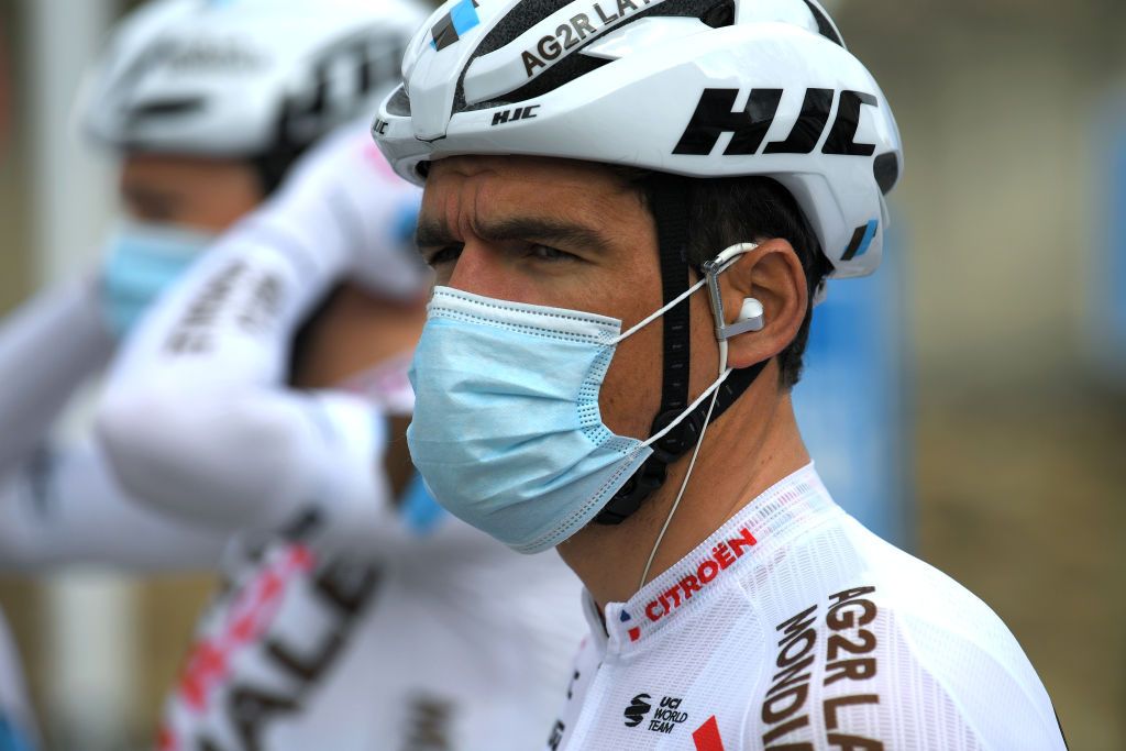 BELLEGARDE FRANCE FEBRUARY 03 Start Greg Van Avermaet of Belgium and AG2R Citroen Team during the 51st toile de Bessges Tour du Gard 2021 Stage 1 a 14355km stage from Bellegarde to Bellegarde 57m Mask Covid Safety Measures EDB2020 on February 03 2021 in Bellegarde France Photo by Luc ClaessenGetty Images