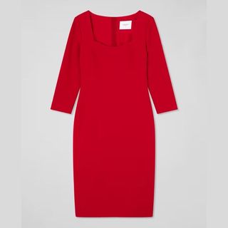 Altyn Red Crepe Shaped Seam Fitted Crepe Dress