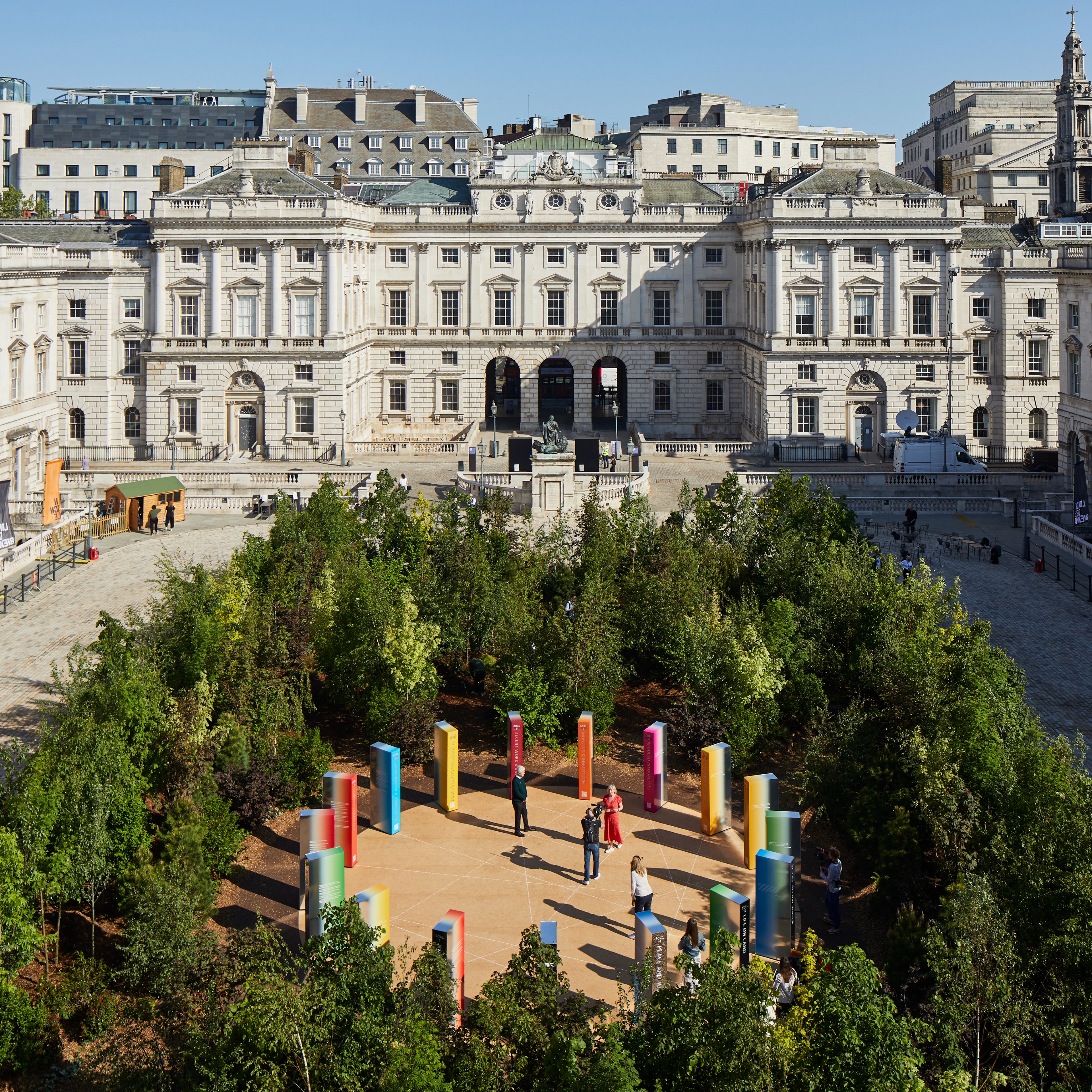 An installation in the central clearing of the forest driving awareness of the United Nations’ Global Goals for Sustainable Development