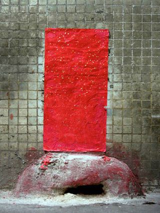 street red cloth on wall