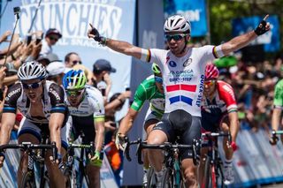 Mark Cavendish (Omega Pharma-Quickstep) salutes after his win