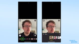 Two screenshots showing where to find the color filter settings in FaceTime