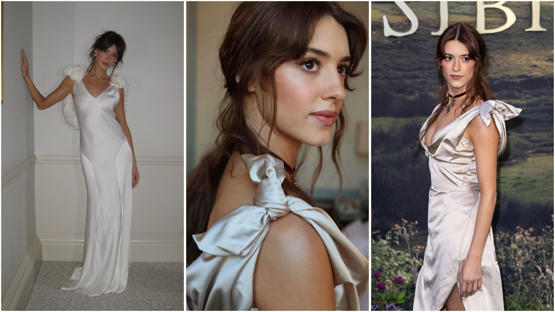 A collage with photos of Daisy Edgar-Jones at the Sense and Sensibility premieres