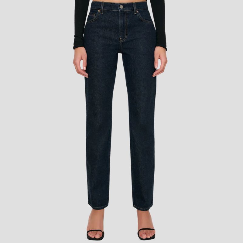 Greer Mid Rise Straight Jeans on model 