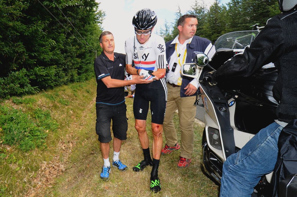 Bradley Wiggins after crashing during stage 7 of the 2011 Tour de France