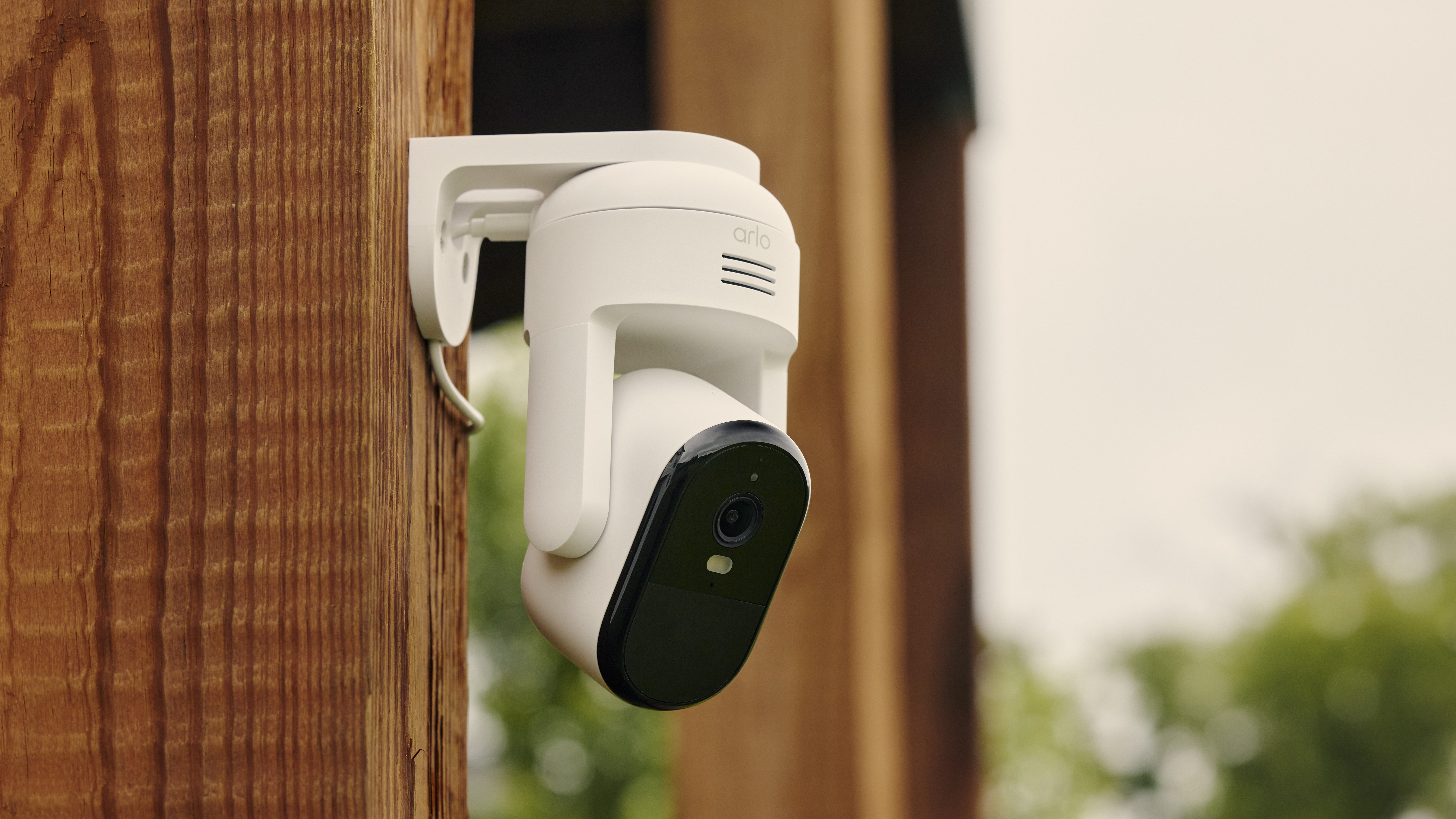 A new Arlo pan and tilt camera mounted outdoors