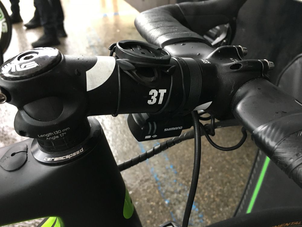 Bernhard Eisel has this negative angle stem to stay low