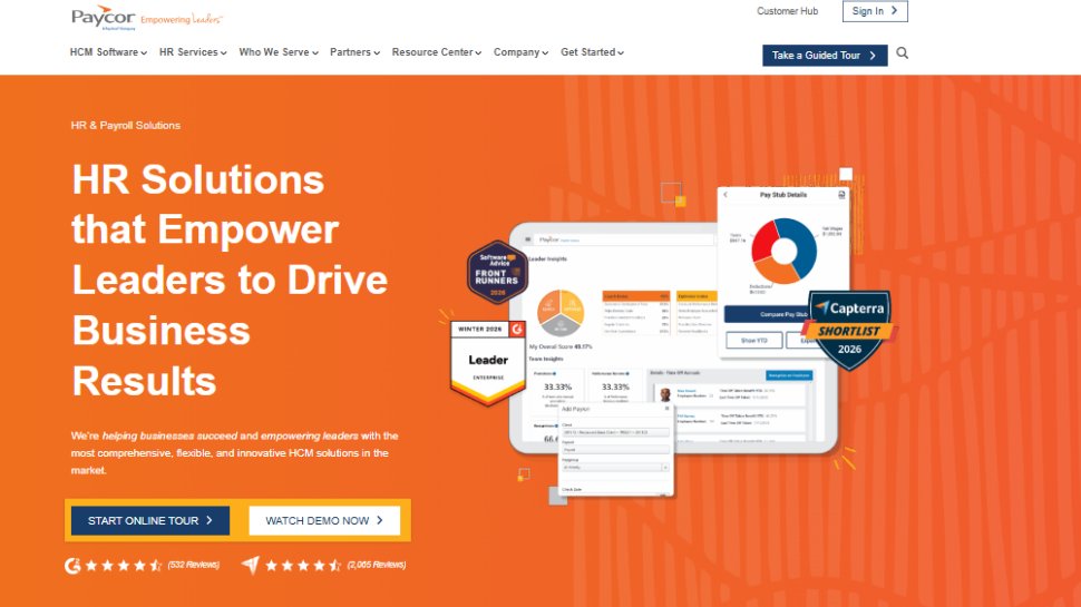 Website screenshot of Paycor (March, 2026)