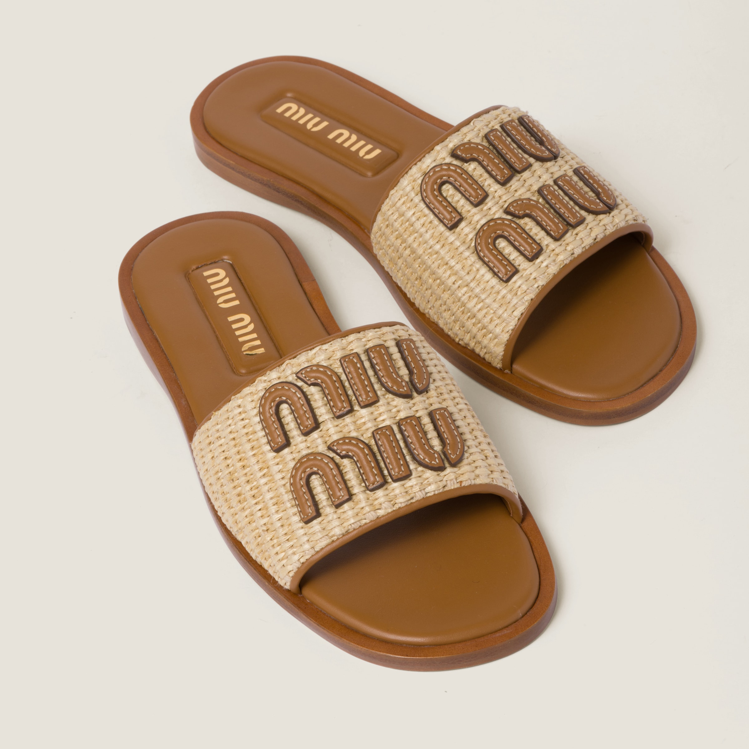 Raffia-Effect Woven Fabric Slides
