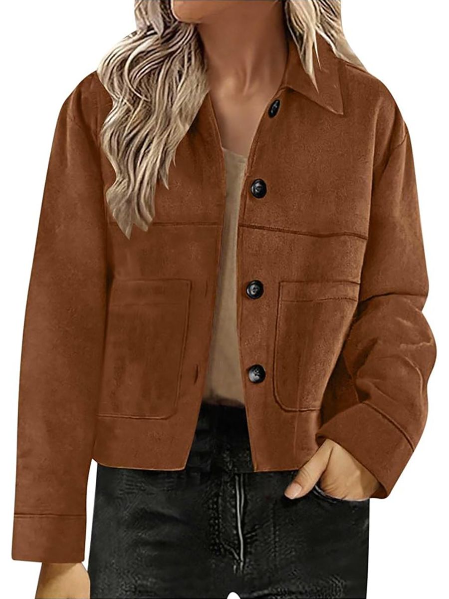 AOREUGL, Aoreugl Suede Jackets for Women 2025 Casual Button Down Cropped Jacket Fall Long Sleeve Outerwear Coats Work Office Clothes Coffee Bomber Jackets for Women 2025 M