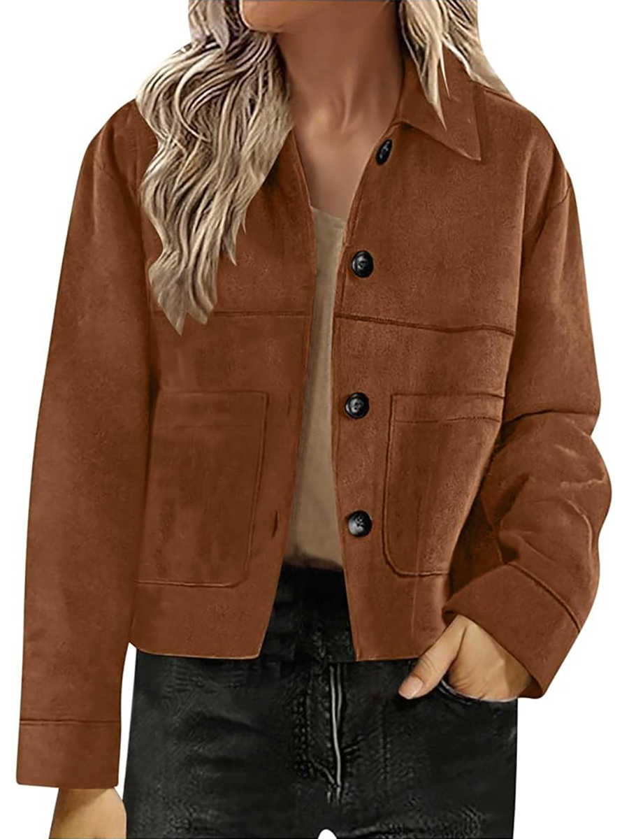 AOREUGL, Aoreugl Suede Jackets for Women 2025 Casual Button Down Cropped Jacket Fall Long Sleeve Outerwear Coats Work Office Clothes Coffee Bomber Jackets for Women 2025 M