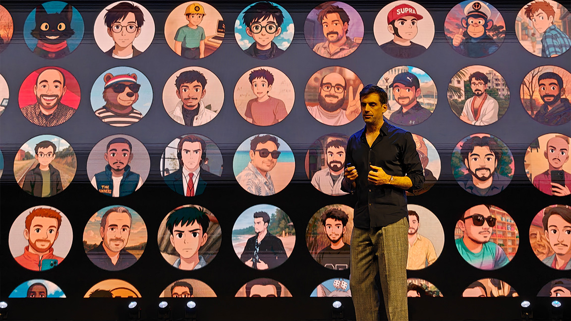 Upscale, photos from a conference, people on a stage