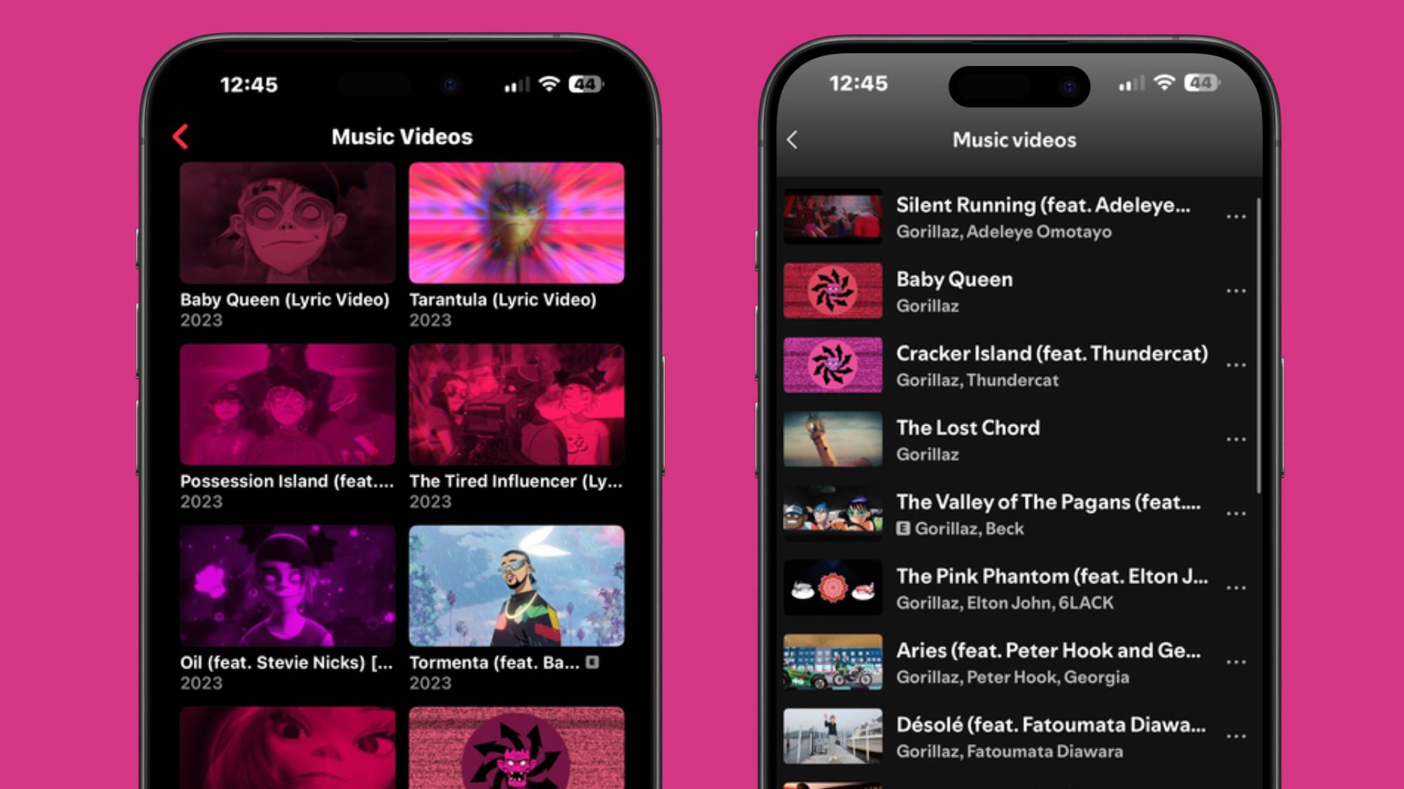 Screenshots of music videos in Apple Music and Spotify side by side